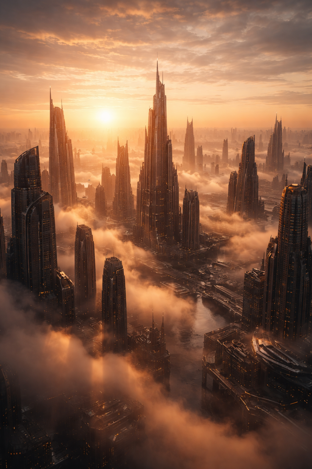 futuristic city AI image. created with dalle. tagged futuristic city