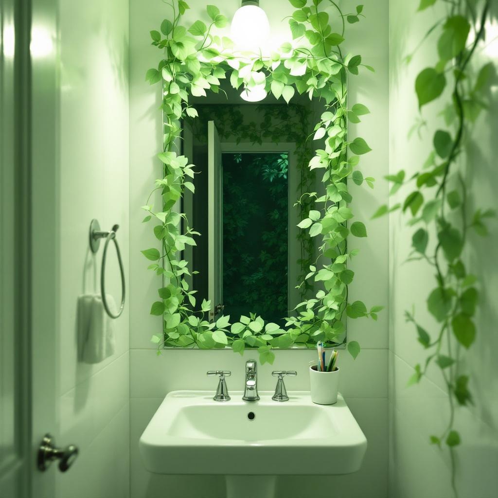 Bathroom Mirror Glitch Garden