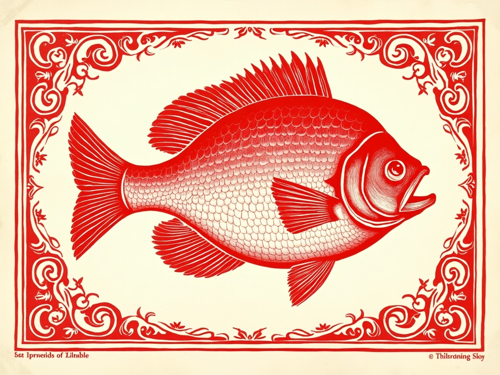 Fish Red Linocut Print